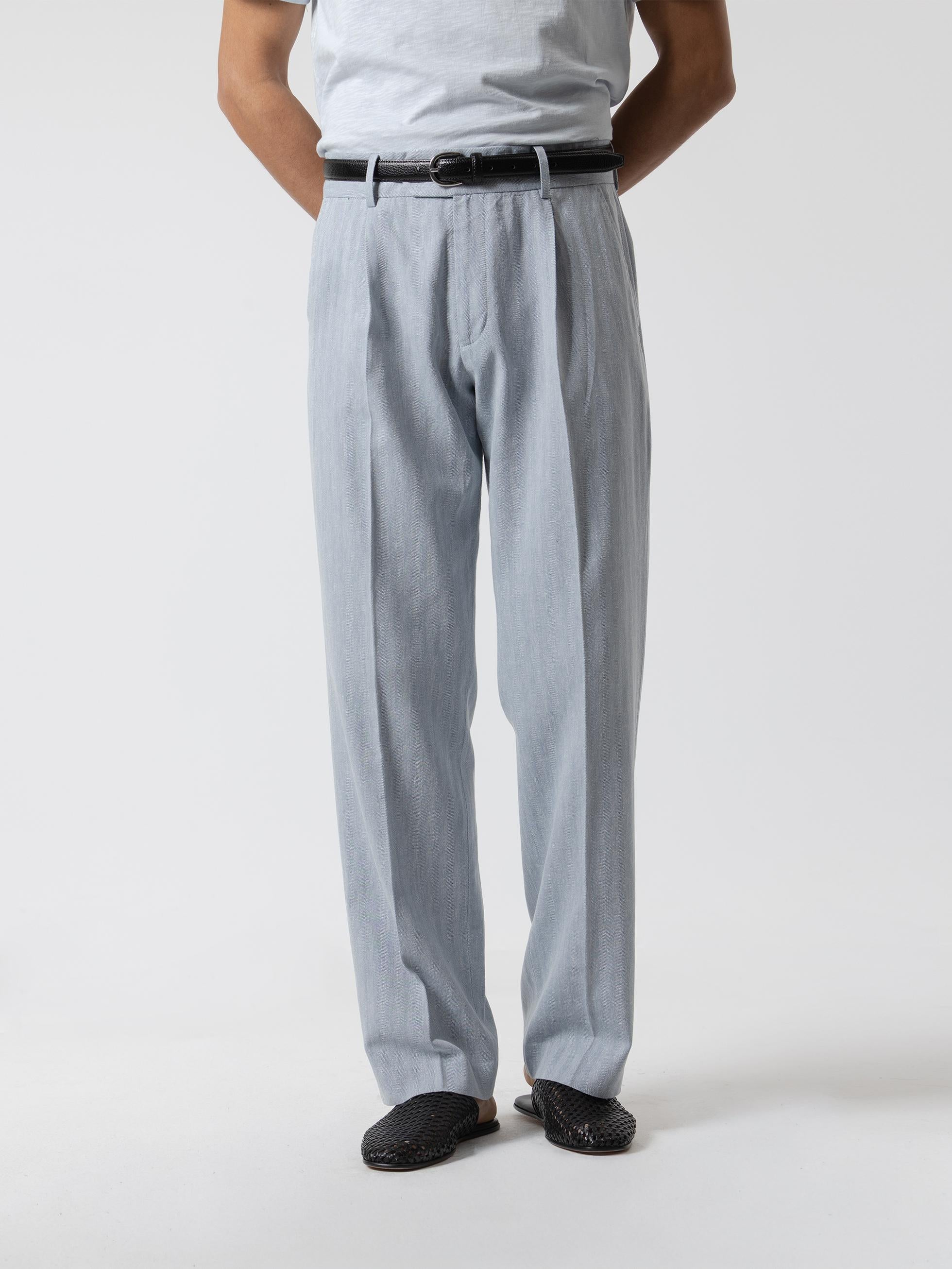 PANTALÓN ESPIGA LINO WIDE FIT CELESTE - Image 3
