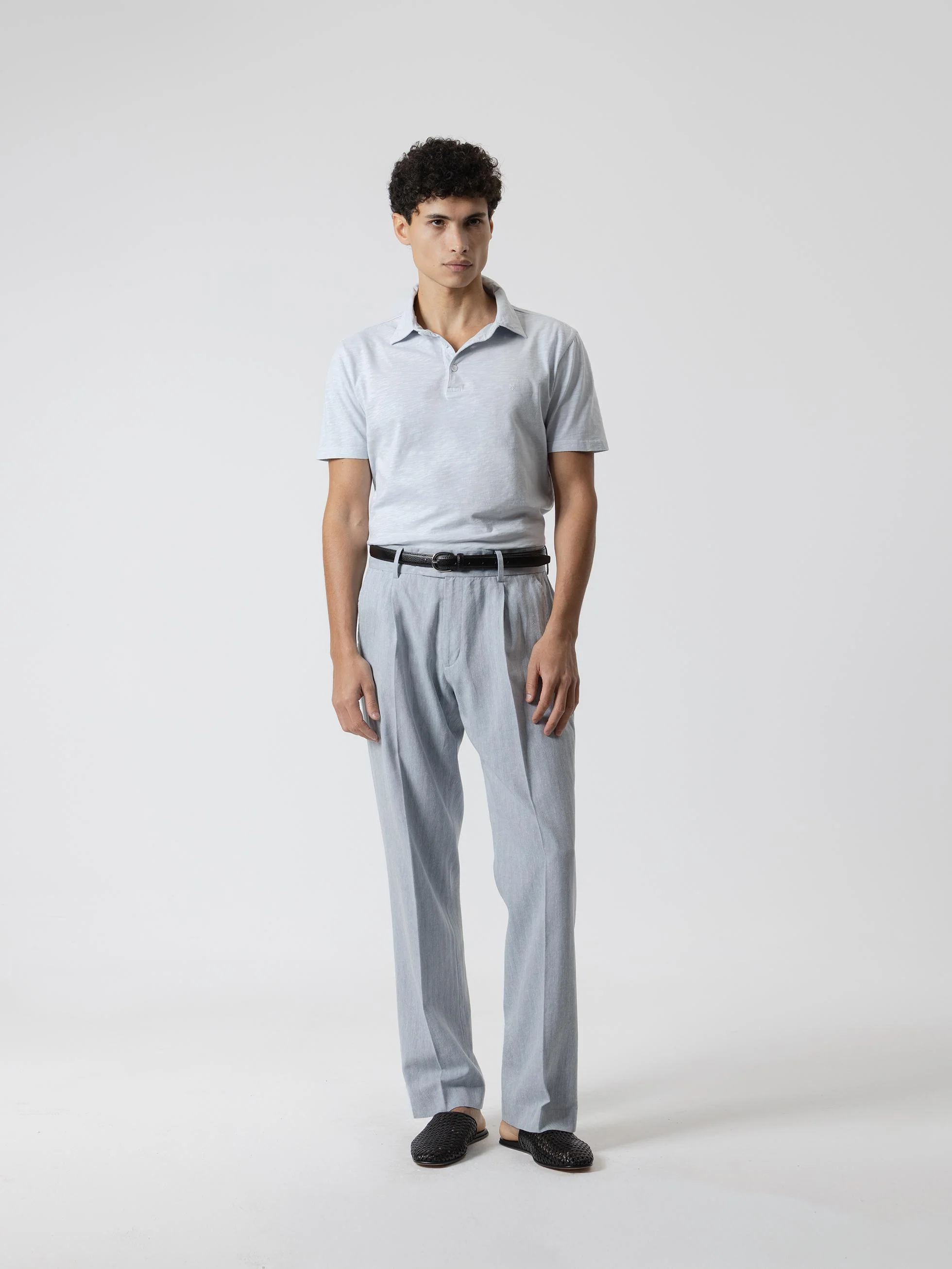 PANTALÓN ESPIGA LINO WIDE FIT CELESTE - Image 4