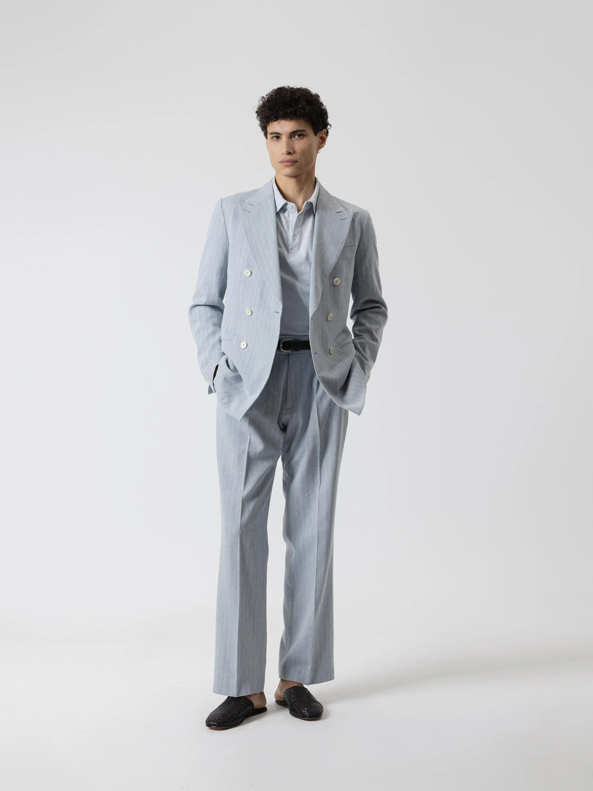 PANTALÓN ESPIGA LINO WIDE FIT CELESTE - Image 5