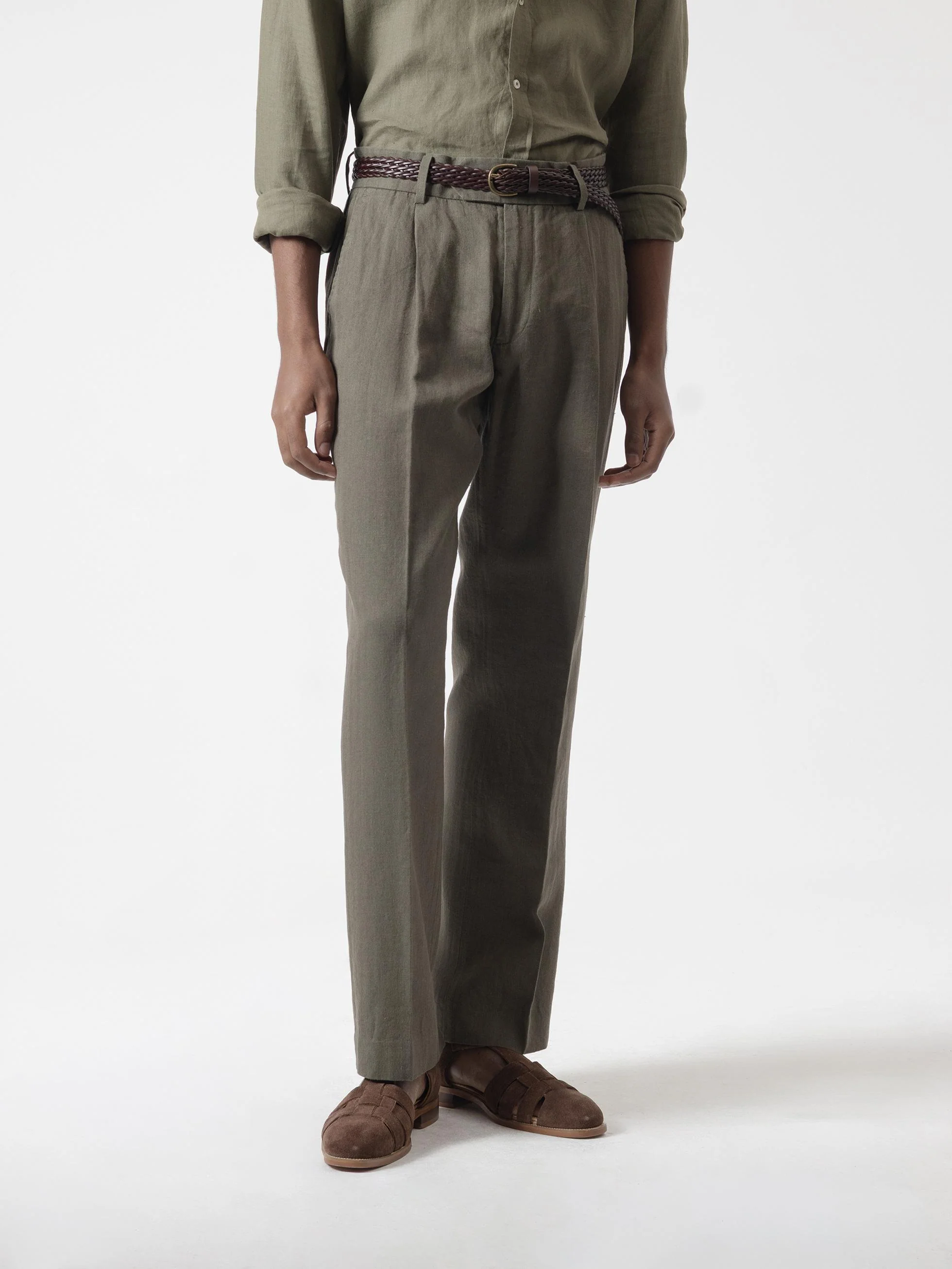PANTALÓN LINO WIDE FIT ESPIGA KAKI - Image 3