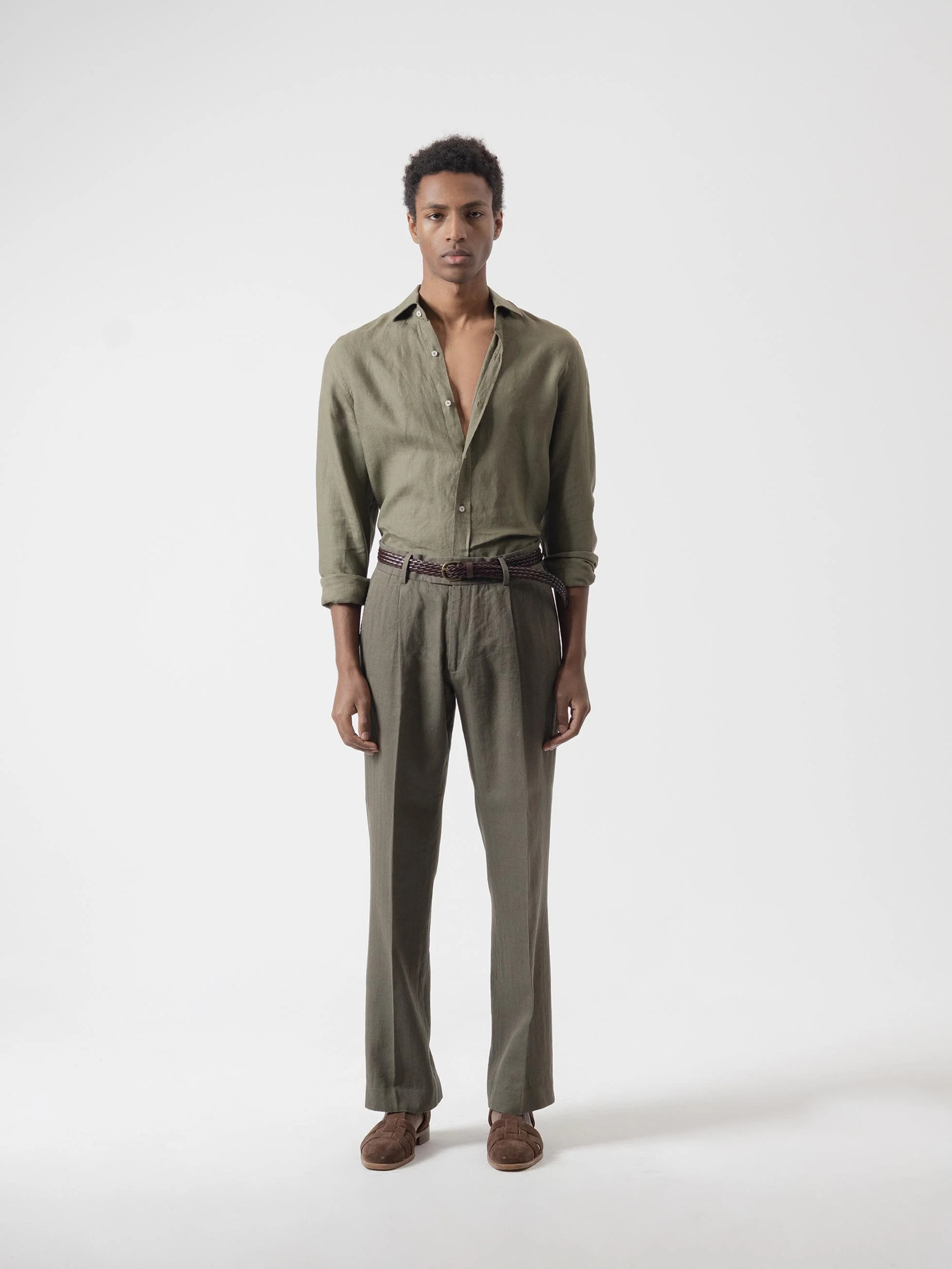 PANTALÓN LINO WIDE FIT ESPIGA KAKI - Image 4