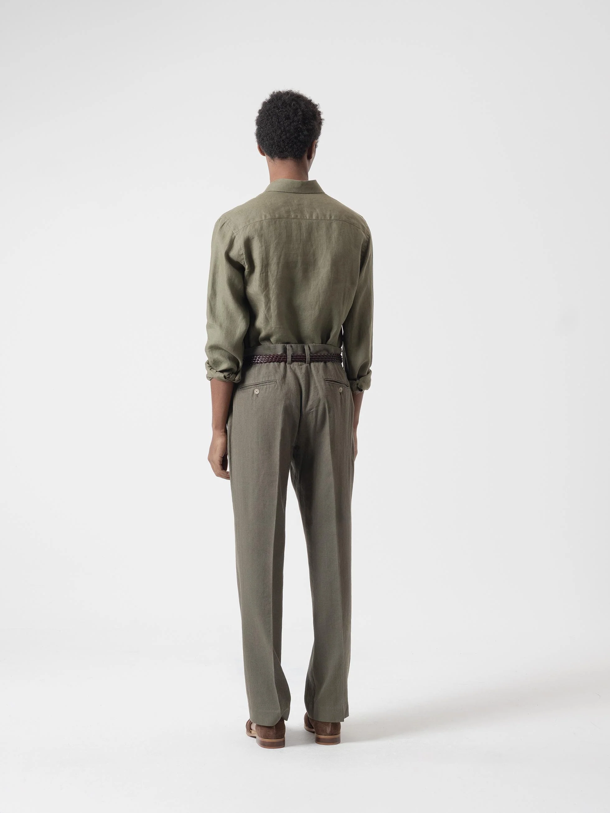 PANTALÓN LINO WIDE FIT ESPIGA KAKI - Image 5