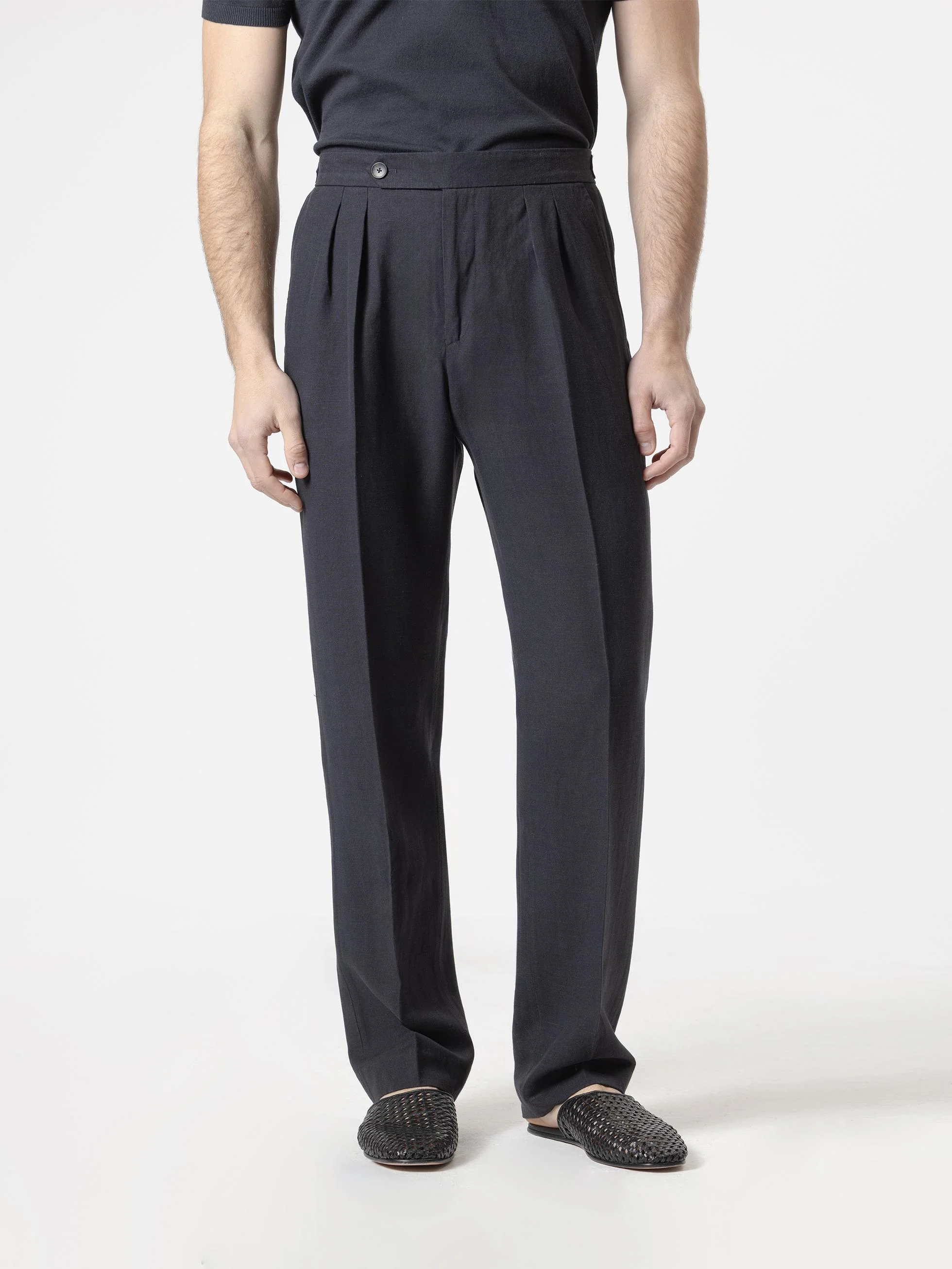 PANTALÓN LINO RELAXED FIT AZUL MARINO - Image 3