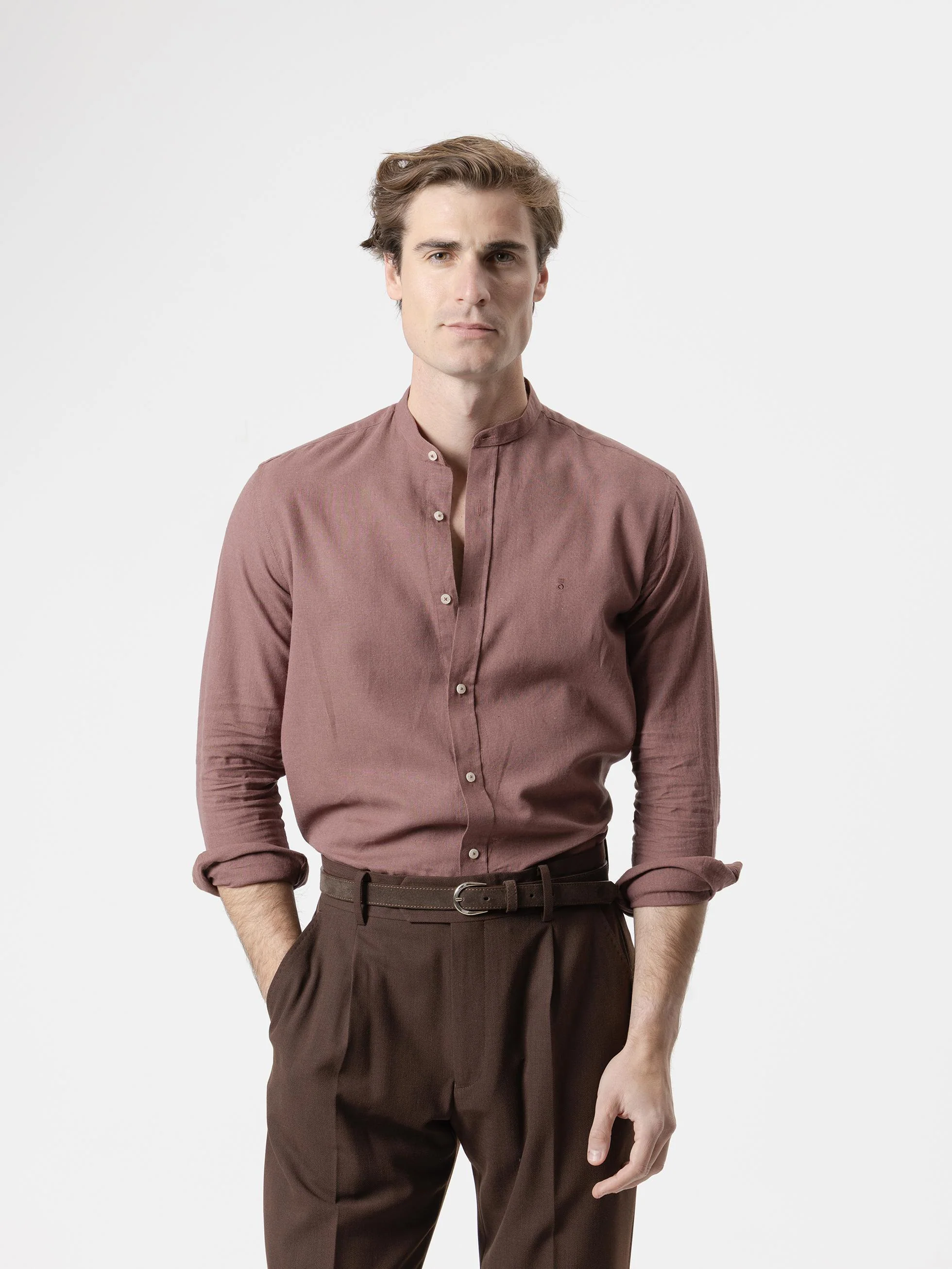 CAMISA CUELLO MAO LINO CHOCOLATE - Image 3