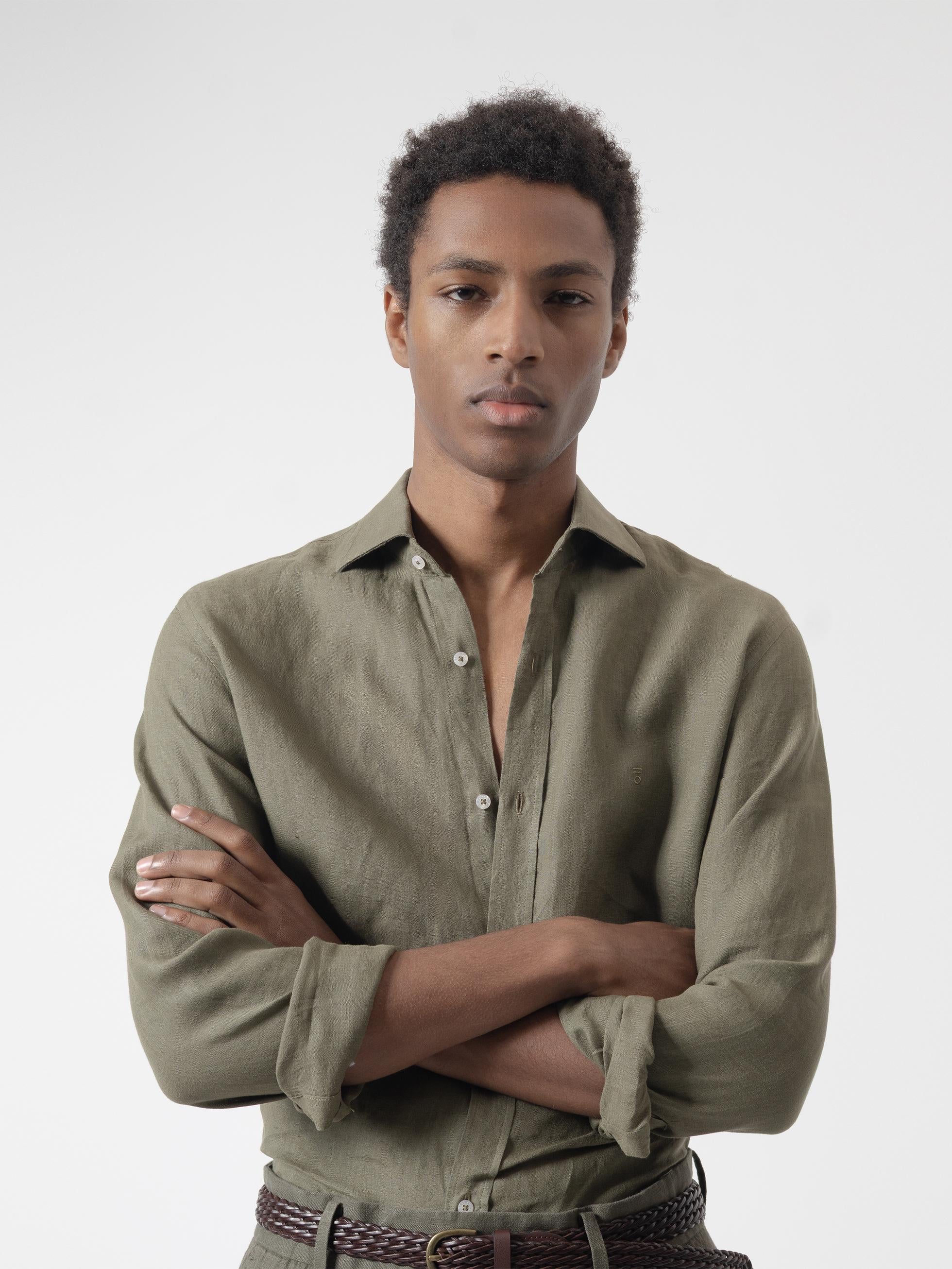 CAMISA LINO VERDE MILITAR - Image 2