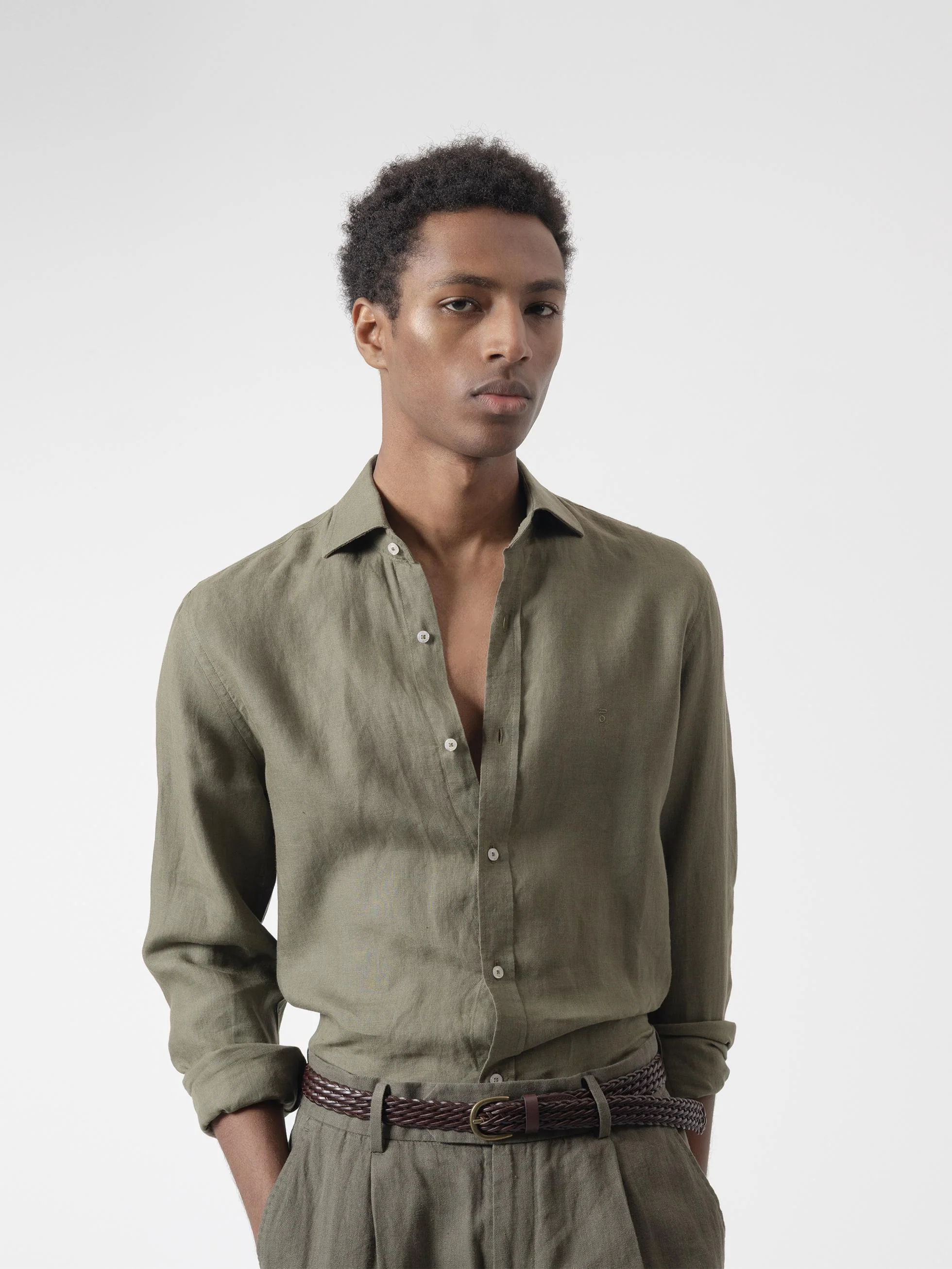 CAMISA LINO VERDE MILITAR - Image 3