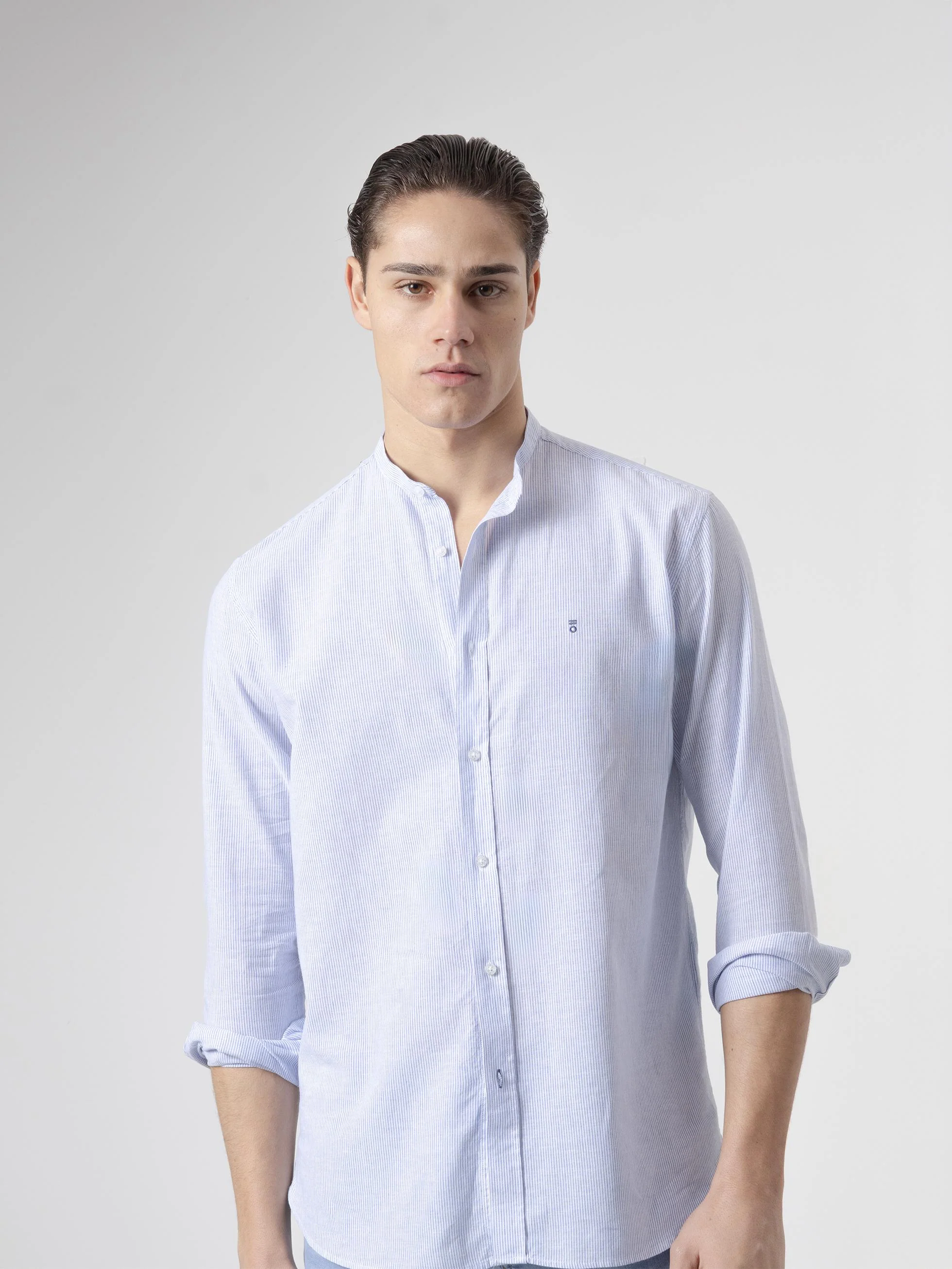 CAMISA MILRAYAS LINO CUELLO MAO AZUL - Image 3