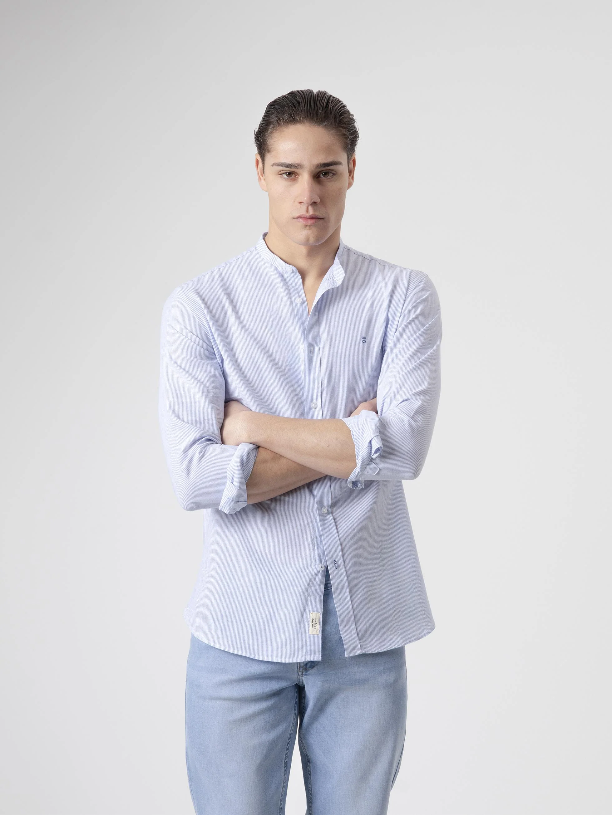 CAMISA MILRAYAS LINO CUELLO MAO AZUL - Image 4