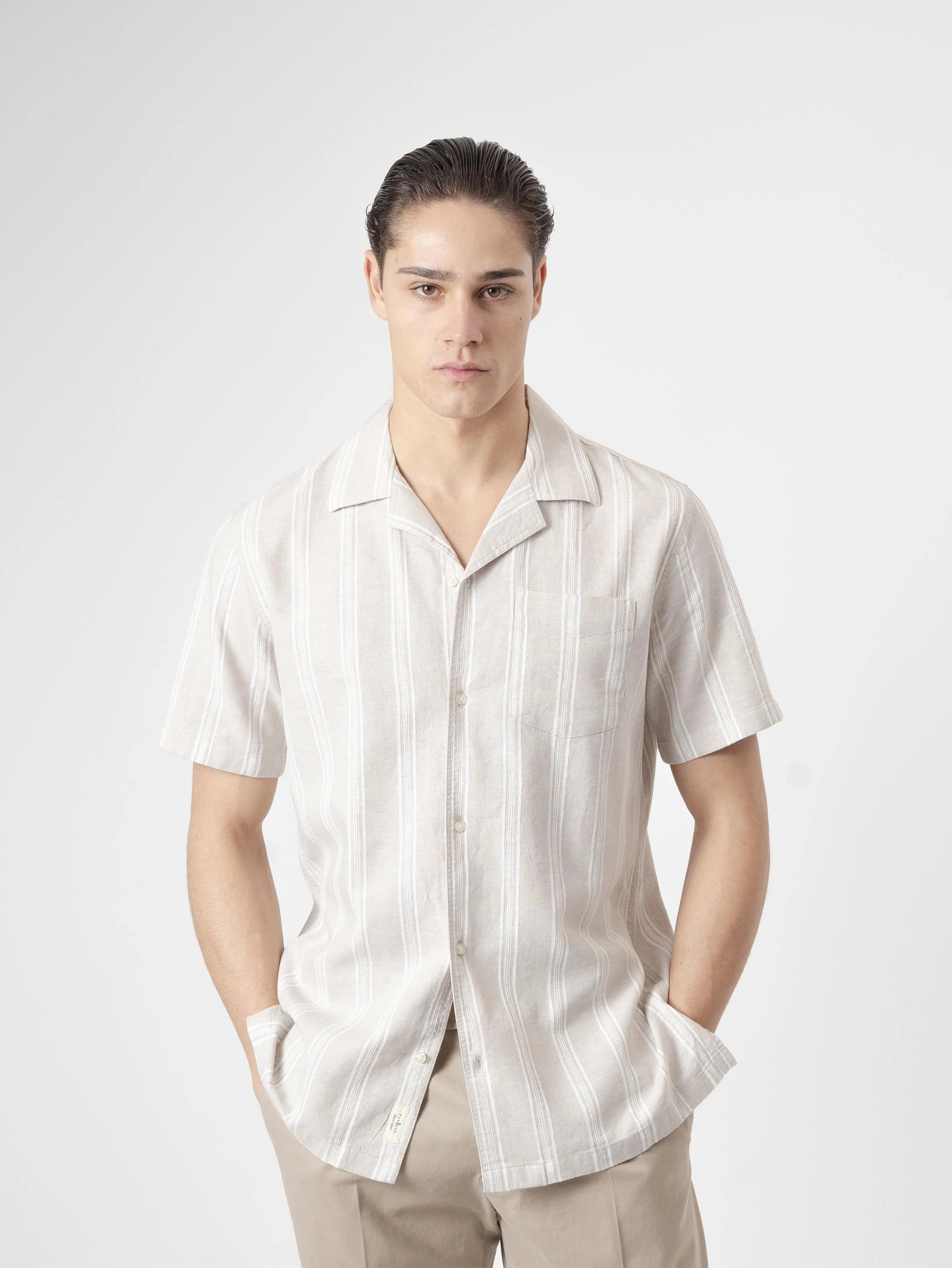 CAMISA RAYAS LINO PIEDRA - Image 4