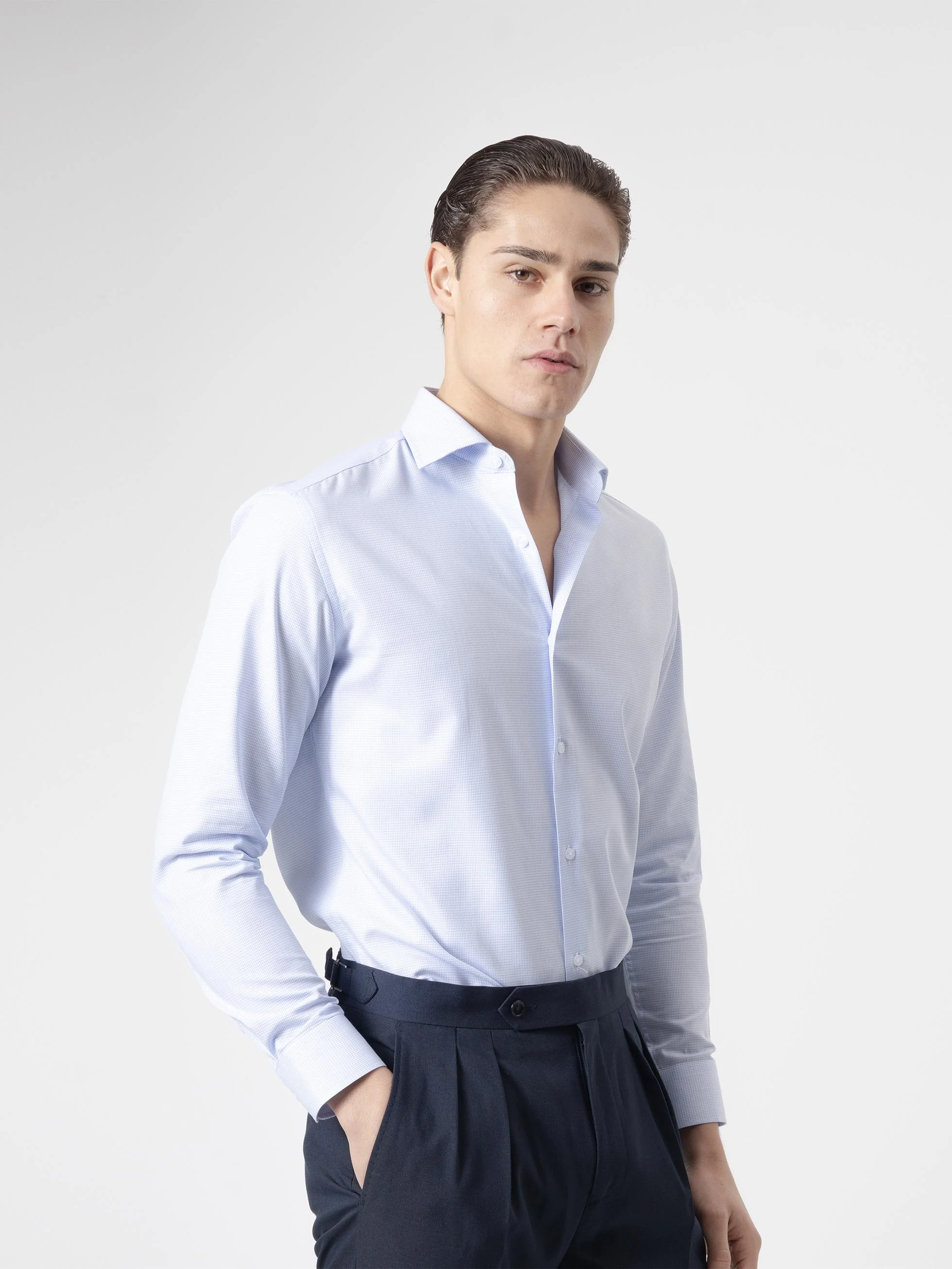 CAMISA VESTIR PATA DE GALLO CELESTE - Image 3