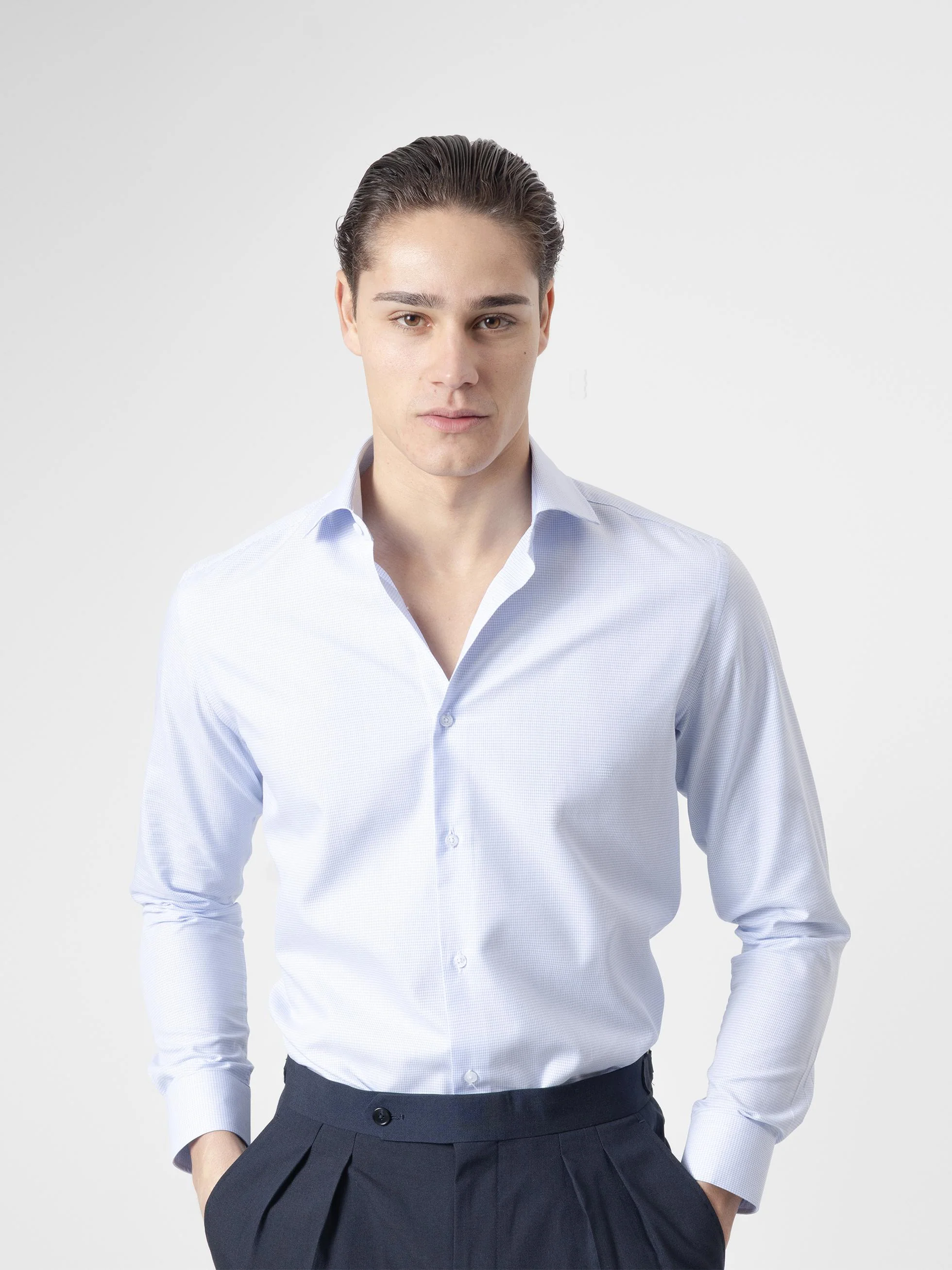 CAMISA VESTIR PATA DE GALLO CELESTE - Image 4