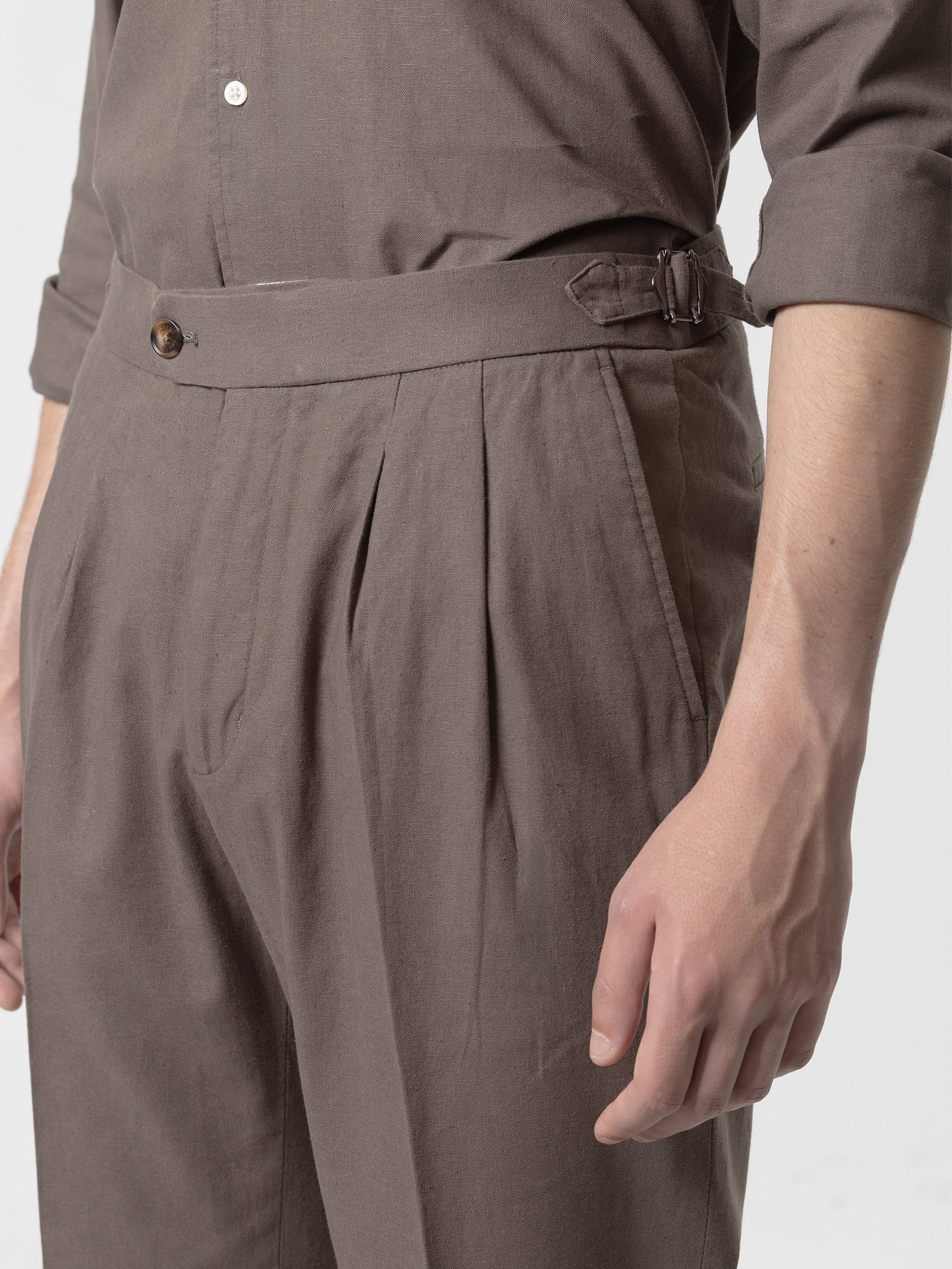 PANTALÓN SET LINO MARRÓN CHOCOLATE - Image 2