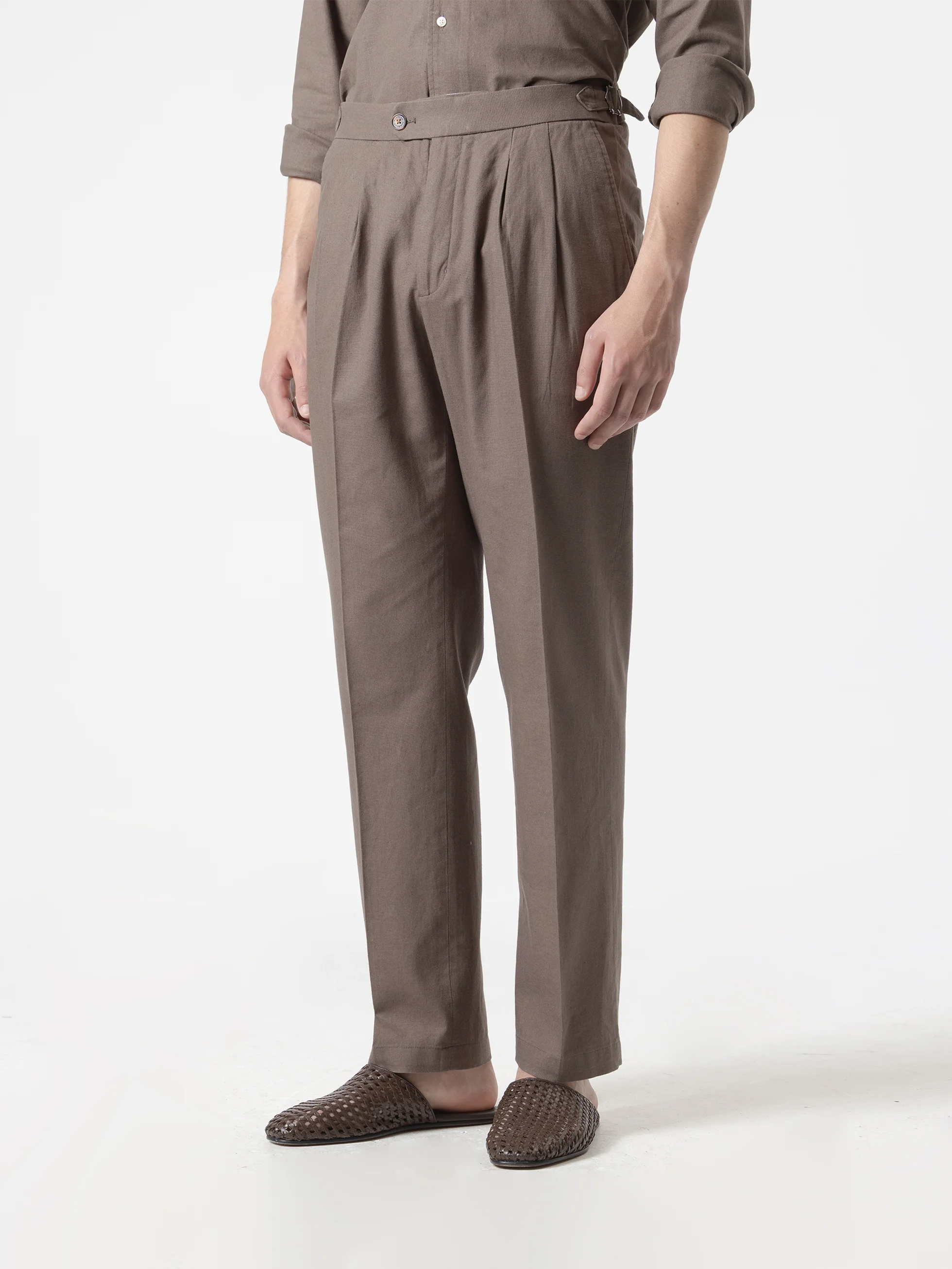 PANTALÓN SET LINO MARRÓN CHOCOLATE - Image 3