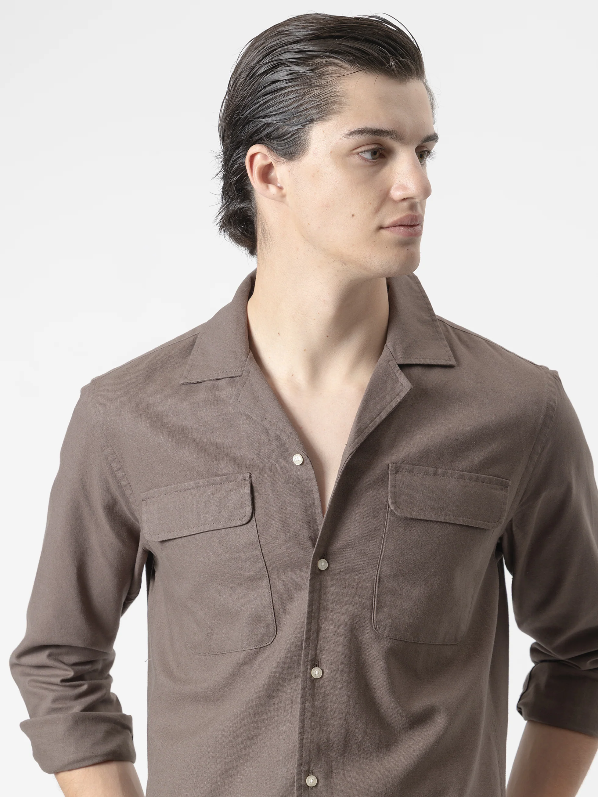 CAMISA SET LINO MARRÓN CHOCOLATE - Image 2