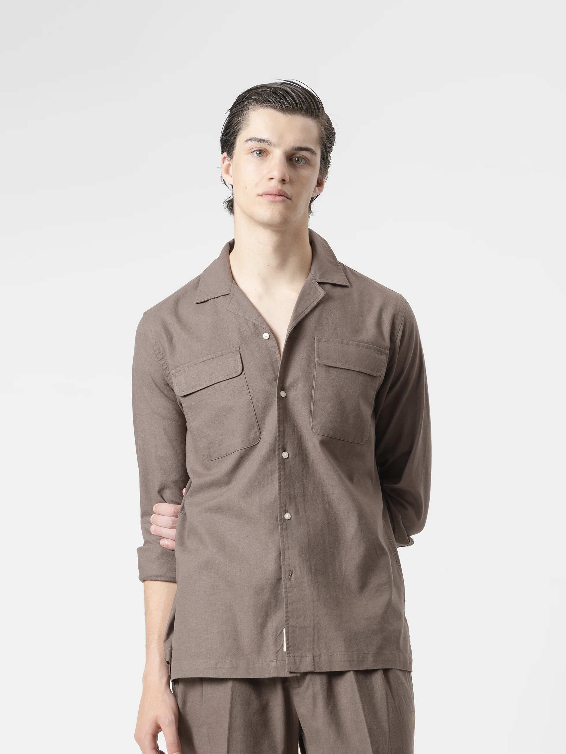 CAMISA SET LINO MARRÓN CHOCOLATE - Image 3