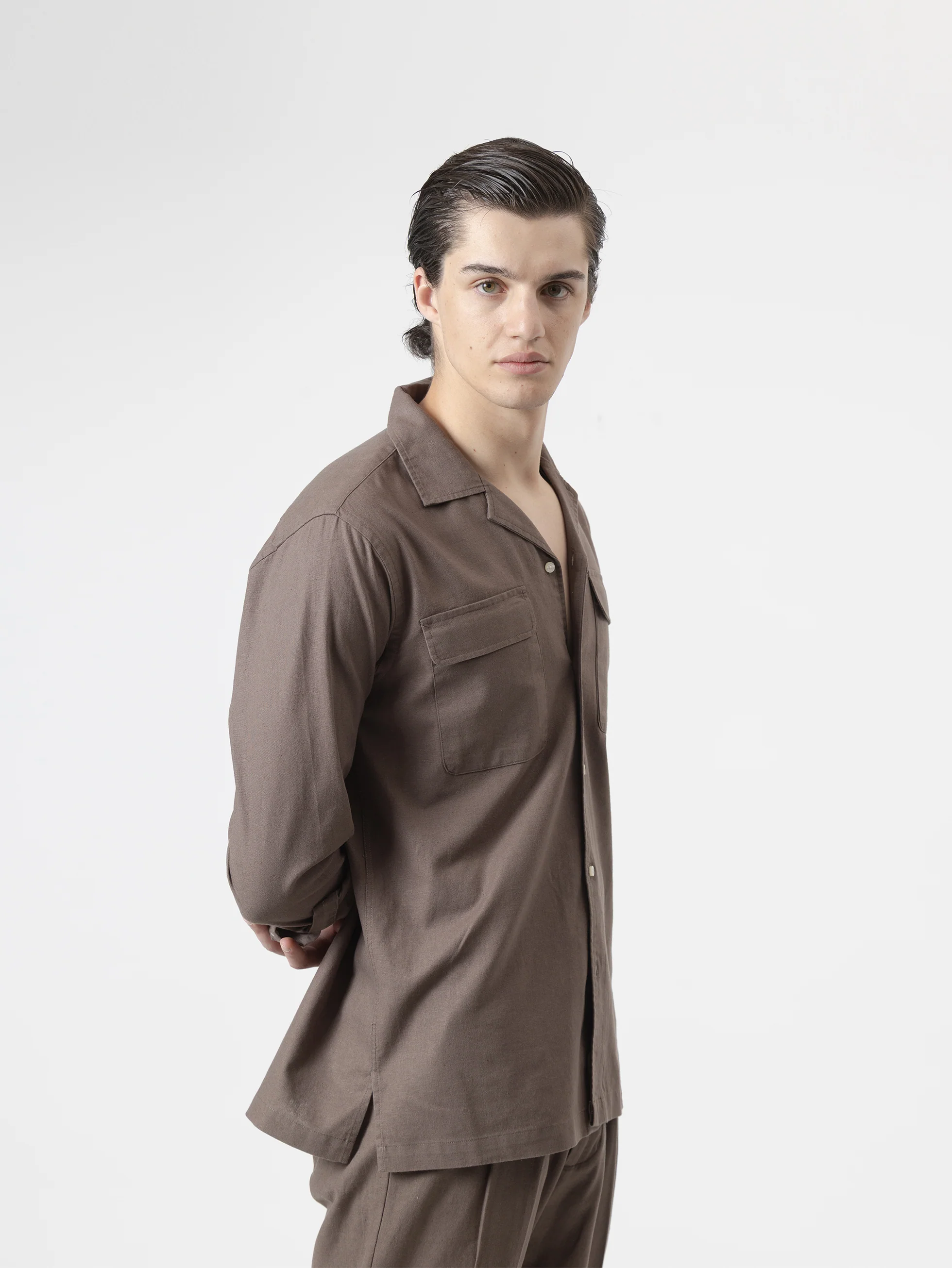 CAMISA SET LINO MARRÓN CHOCOLATE - Image 4