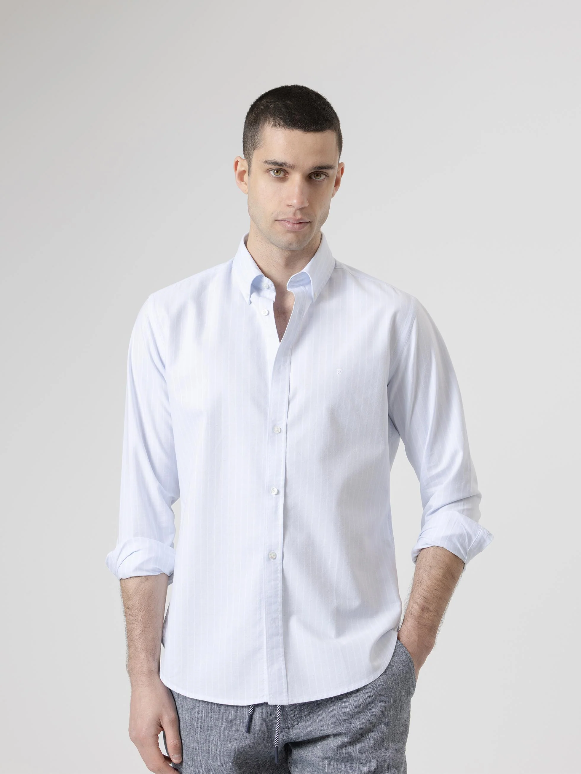 CAMISA ALGODÓN RAYAS CELESTE - Image 4
